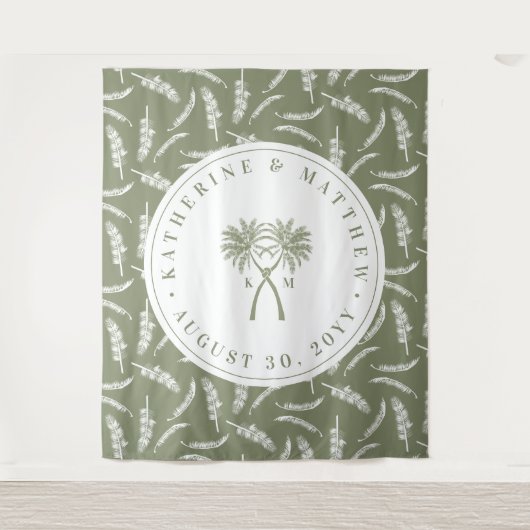 Getekte palmbomen Tropische bestemming bruiloft Wandkleed (Voorkant)