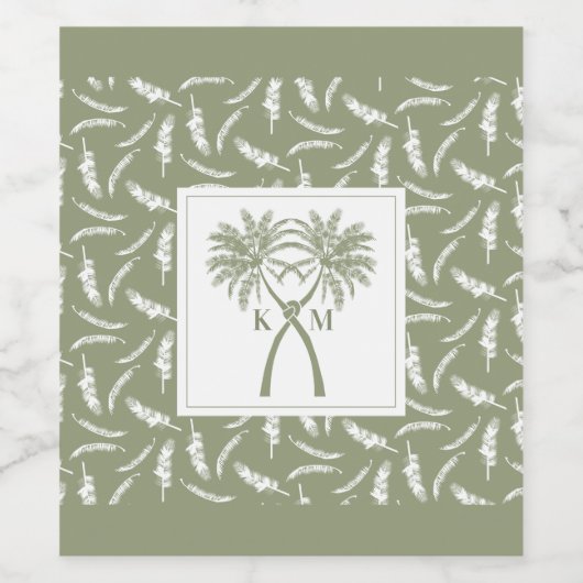 Getekte palmbomen Tropische bestemming bruiloft Wijn Etiket (Enkel label)