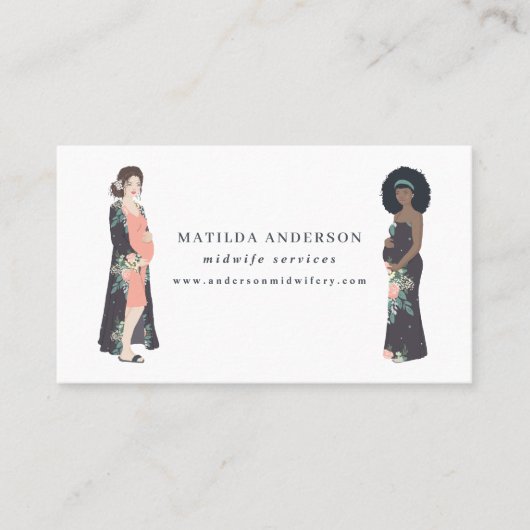 Getelegrafeerde zwangere moeder kleurig + bloem vr visitekaartje (Voorkant)