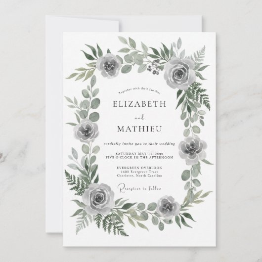 Getemperde grijze ranunculus eucalyptus bruiloft kaart (Voorkant)