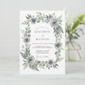 Getemperde grijze ranunculus eucalyptus bruiloft kaart (Staand voorkant)