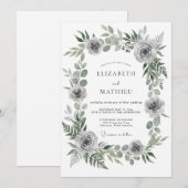 Getemperde grijze ranunculus eucalyptus bruiloft kaart (Voorkant / Achterkant)