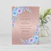 Getemperde Mauve Blauwpaarse Bloemblad Bruiloft Kaart (Staand voorkant)