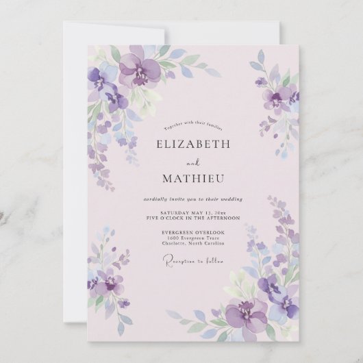Getemperde Mauve Paarse Bloemblad Bruiloft Kaart (Voorkant)