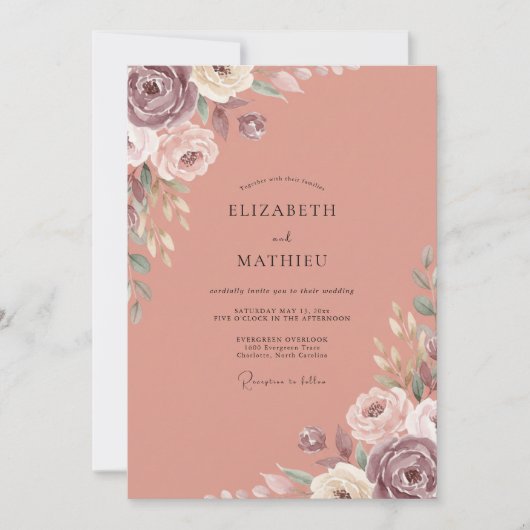 Getemperde Mauve Ranunculus Eucalyptus Bruiloft Kaart (Voorkant)