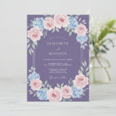 Getemperde Paarse Hortensia Eucalyptus Bruiloft Kaart (Staand voorkant)