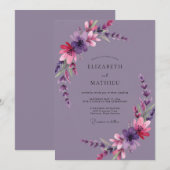 Getemperde Paarse Wilde Bloemen Bruiloft Kaart (Voorkant / Achterkant)