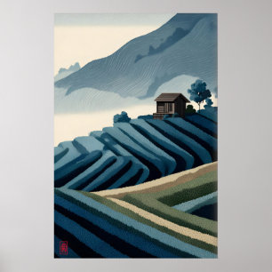 Geterrasseveldenprint Rustig landschap met hut Poster