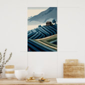 Geterrasseveldenprint Rustig landschap met hut Poster (Keuken)