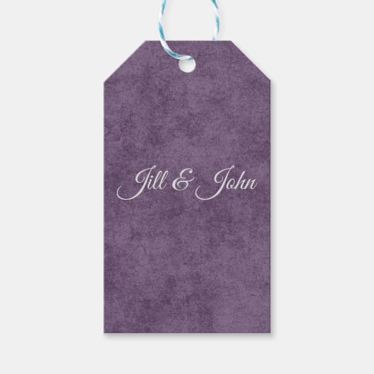 Getextagde paarse trouwgunsttag cadeaulabel (Voorkant)