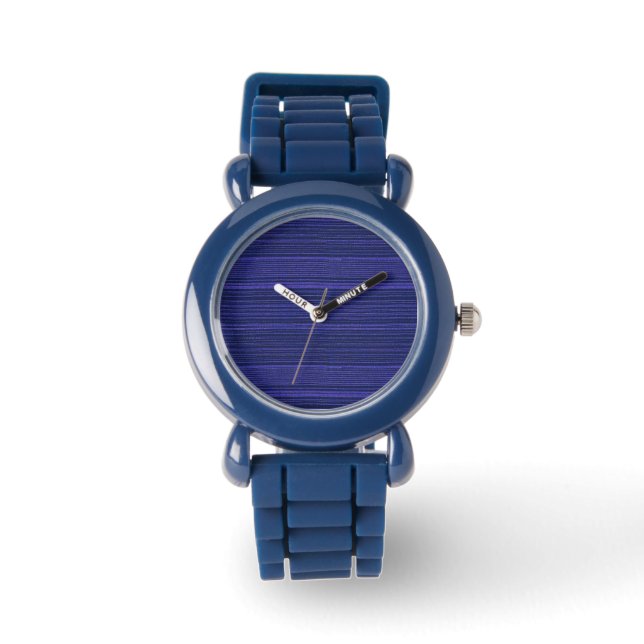 getextielde blauwe en zwarte strepen horloge (Voorkant)
