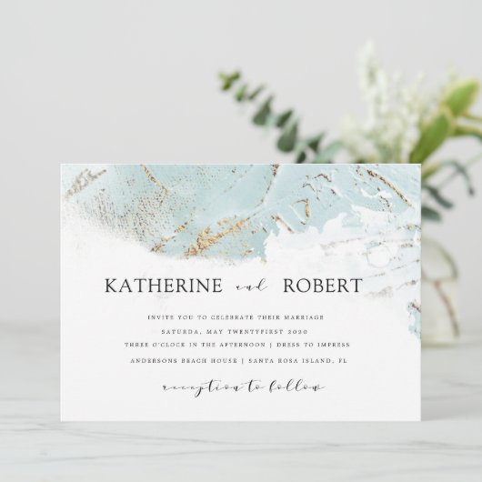 getextureerd blauw goud folie modern Weddenschap Kaart (Staand voorkant)