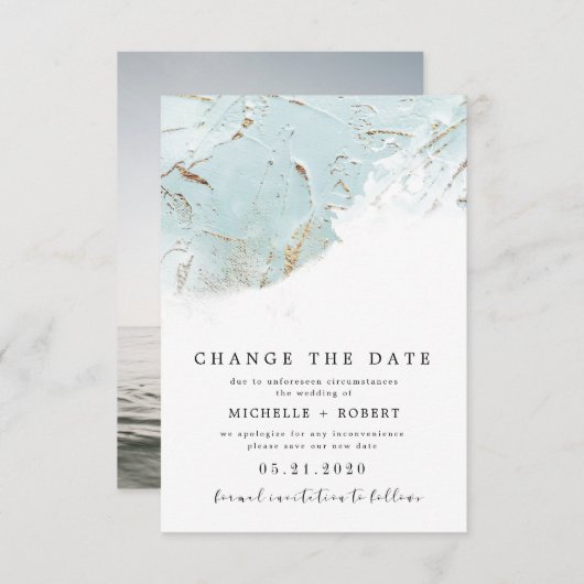 getextureerd blauw goud Foto Verander de datum Kaart (Voorkant / Achterkant)