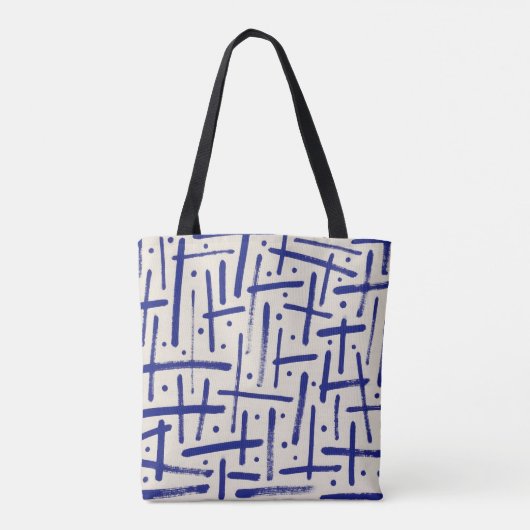 Getextureerd blauw penseelstreken en Stippen Patro Tote Bag (Achterkant)