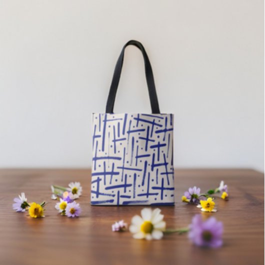 Getextureerd blauw penseelstreken en Stippen Patro Tote Bag