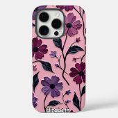 Getextureerd bloempatroon met paarse bloemen Case-Mate iPhone case (Achterkant)