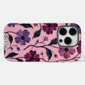 Getextureerd bloempatroon met paarse bloemen Case-Mate iPhone case (Achterkant (horizontaal))