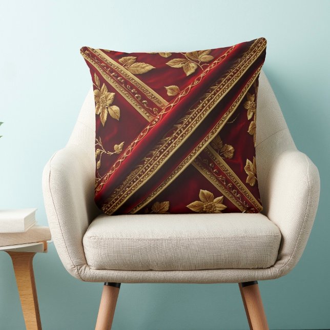  Getextureerd Borduurwerk look Rood Goud patroon Kussen (Creator heeft geüpload)