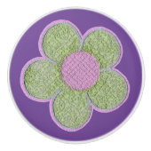 Getextureerd Groen in Roze Bloemen Keramische Knop (Voorkant)