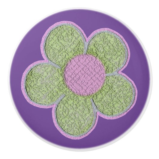 Getextureerd Groen in Roze Bloemen Keramische Knop (Voorkant)