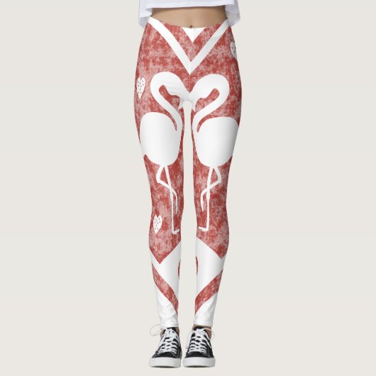Getextureerd Hart Flamingo Liefde - Aangepaste Kle Leggings (Voorkant)