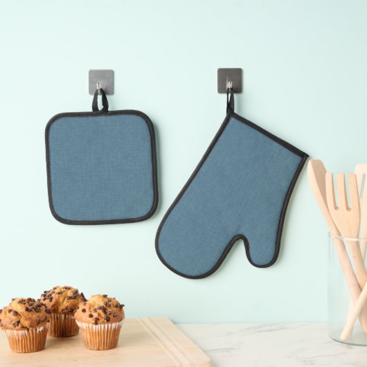 Getextureerd herringbone blauw. ovenwant & pannenlap set (Insitu(Ophanging))