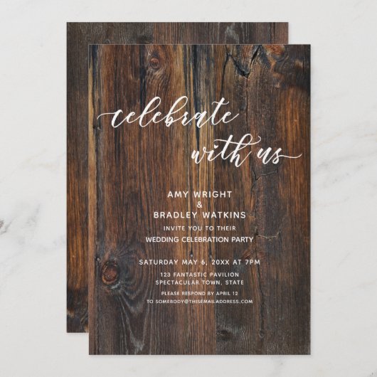 Getextureerd Hout Handgeschreven Script Vier Feest Kaart (Voorkant / Achterkant)