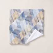 Getextureerd lichtblauw, beige zigzag  bad handdoek (Wasdoekje)