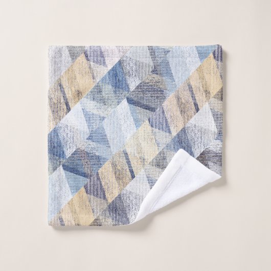 Getextureerd lichtblauw, beige zigzag bad handdoek (Wasdoekje)