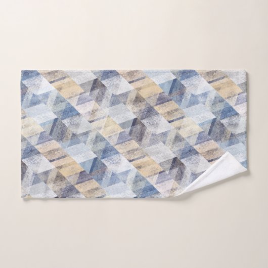 Getextureerd lichtblauw, beige zigzag  bad handdoek (Handdoek)