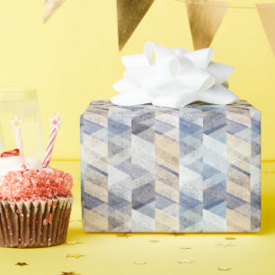 Getextureerd lichtblauw, beige zigzag cadeaupapier