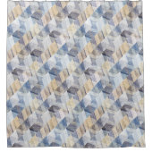 Getextureerd lichtblauw, beige zigzag douchegordijn (Voorkant)