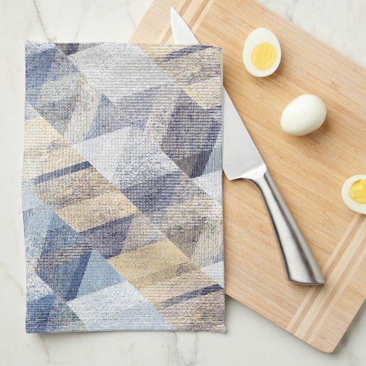 Getextureerd lichtblauw, beige zigzag theedoek (Quarter Fold)