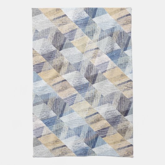 Getextureerd lichtblauw, beige zigzag theedoek (Verticaal)