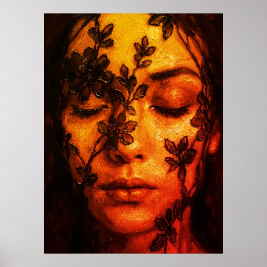 Getextureerd olieverfportret van een vrouw met blo poster (Voorkant)