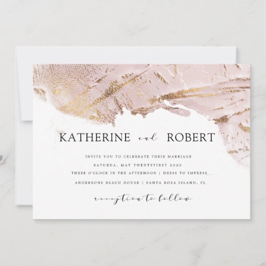 getextureerd roos goud faux folie modern Weddensch Kaart (Voorkant)