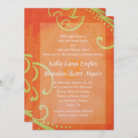 Getextureerd Sinaasappel met groene wervelingen br Kaart (Voorkant / Achterkant)