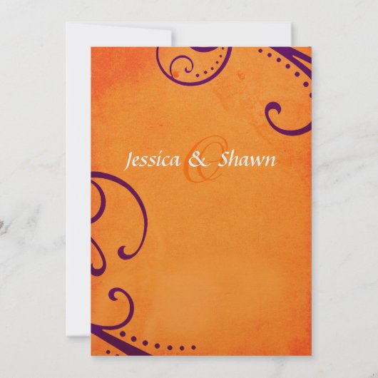 Getextureerd Sinaasappel met Plum Swirls Wedding I Kaart (Achterkant)