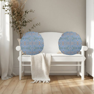 Getextureerd, symmetrisch blauwe en gouden zebra p rond kussen
