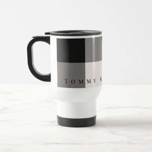 Getextureerd zwart, grijs, ivoorblok reisbeker (Links)