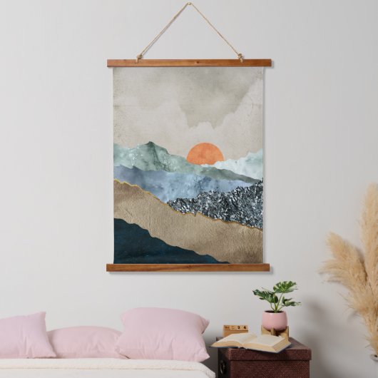 Getextureerde berglagen met Sunset Glow Hangend Wandkleed (Slaapkamer)