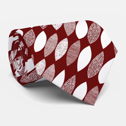 Getextureerde bladeren 03 Diagonaal - Wit op Rood Stropdas (Opgerold)