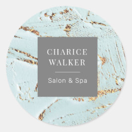 Getextureerde blauw goud salon en spa monogram ronde sticker