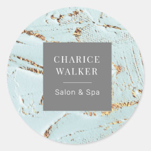 Getextureerde blauw goud salon en spa monogram ronde sticker