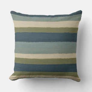 Getextureerde Blauw groene en beige strepen Kussen