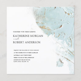 getextureerde blauwe gouden moderne trouwuitnodigi kaart