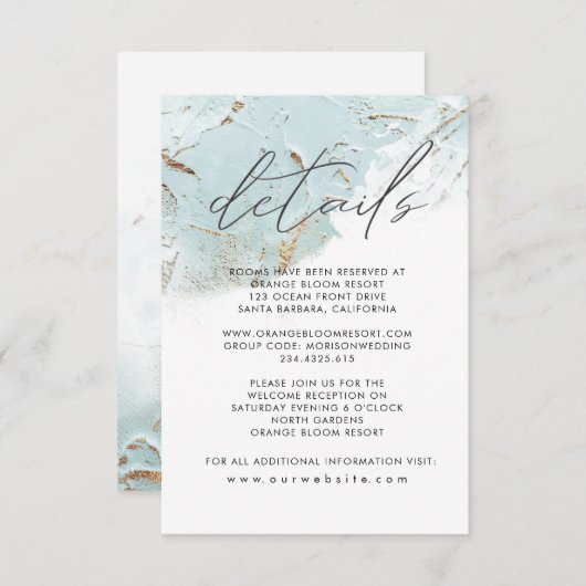 getextureerde blauwe gouden namaakfolie Details Informatiekaartje (Voorkant / Achterkant)