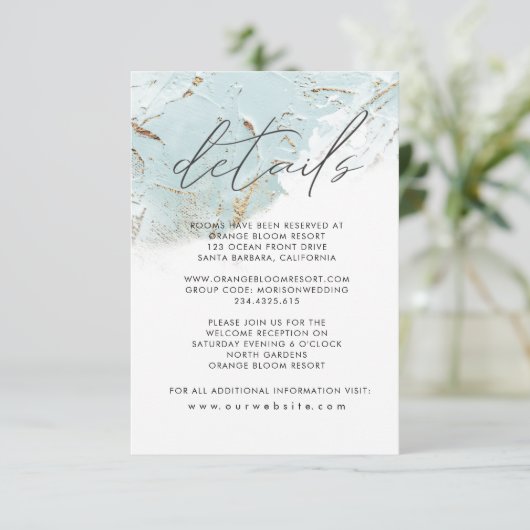 getextureerde blauwe gouden namaakfolie Details Informatiekaartje (Staand voorkant)