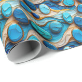 Getextureerde blauwe kiezels golven goud accent cadeaupapier (Rol Hoek)