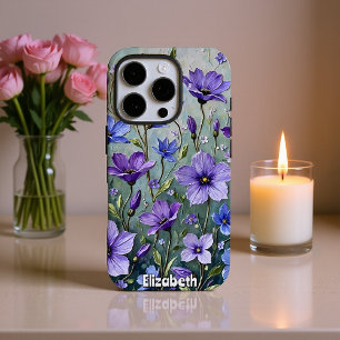 Getextureerde Bloemen Schilderen in Blues iPhone 16 Pro Hoesje